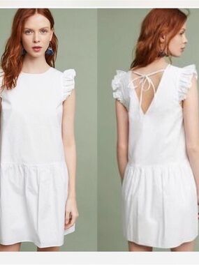 Maeve by Anthropology Sadie Poplin White Mini Dress Bridal Shower Bachelorette M